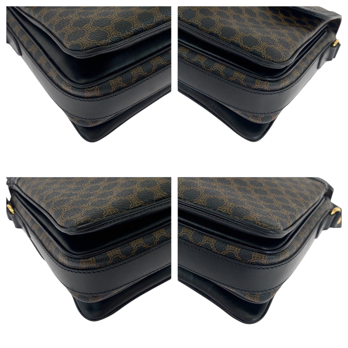 CELINE Shoulder Bag PVC Black Dark Brown Gold Metal Shoulder Bag pochette Macadam Women Used Authentic
