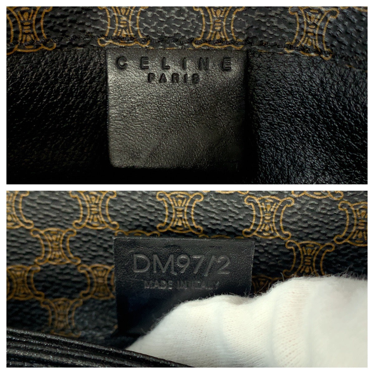 CELINE Shoulder Bag PVC Black Dark Brown Gold Metal Shoulder Bag pochette Macadam Women Used Authentic