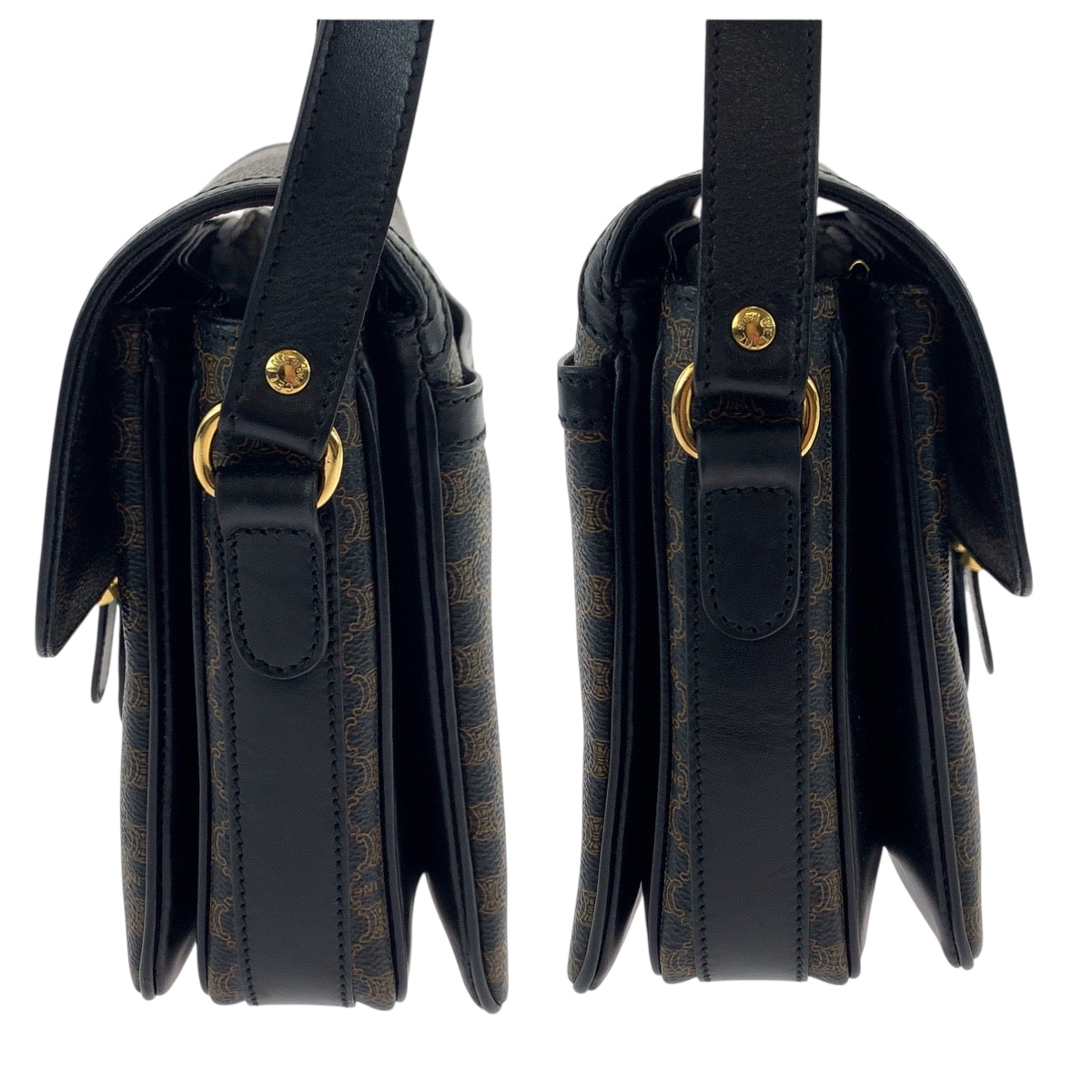 CELINE Shoulder Bag PVC Black Dark Brown Gold Metal Shoulder Bag pochette Macadam Women Used Authentic