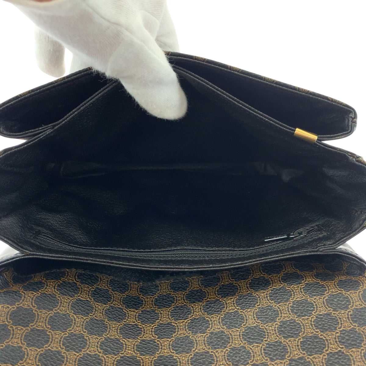 CELINE Shoulder Bag PVC Black Dark Brown Gold Metal Shoulder Bag pochette Macadam Women Used Authentic