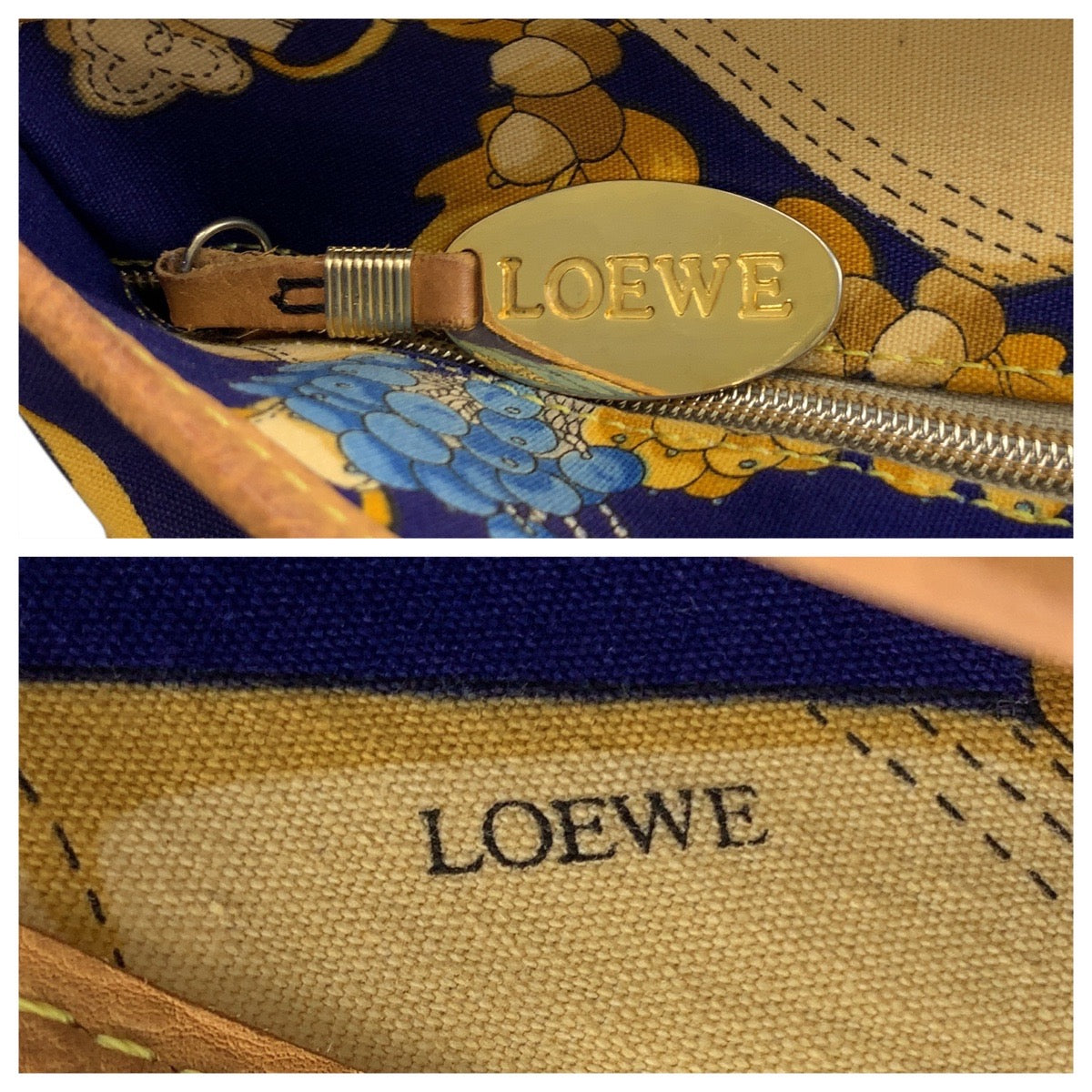LOEWE Tote Bag Canvas, Leather Blue multicolor Tote Bag Shoulder Bag Women Used Authentic