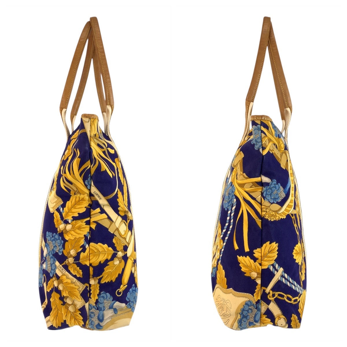 LOEWE Tote Bag Canvas, Leather Blue multicolor Tote Bag Shoulder Bag Women Used Authentic