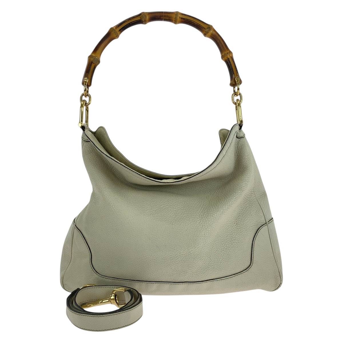 GUCCI Shoulder Bag 282315 leather Ivory Gold Metal Shoulder Bag Handbag 2WAY Bamboo Women Used Authentic