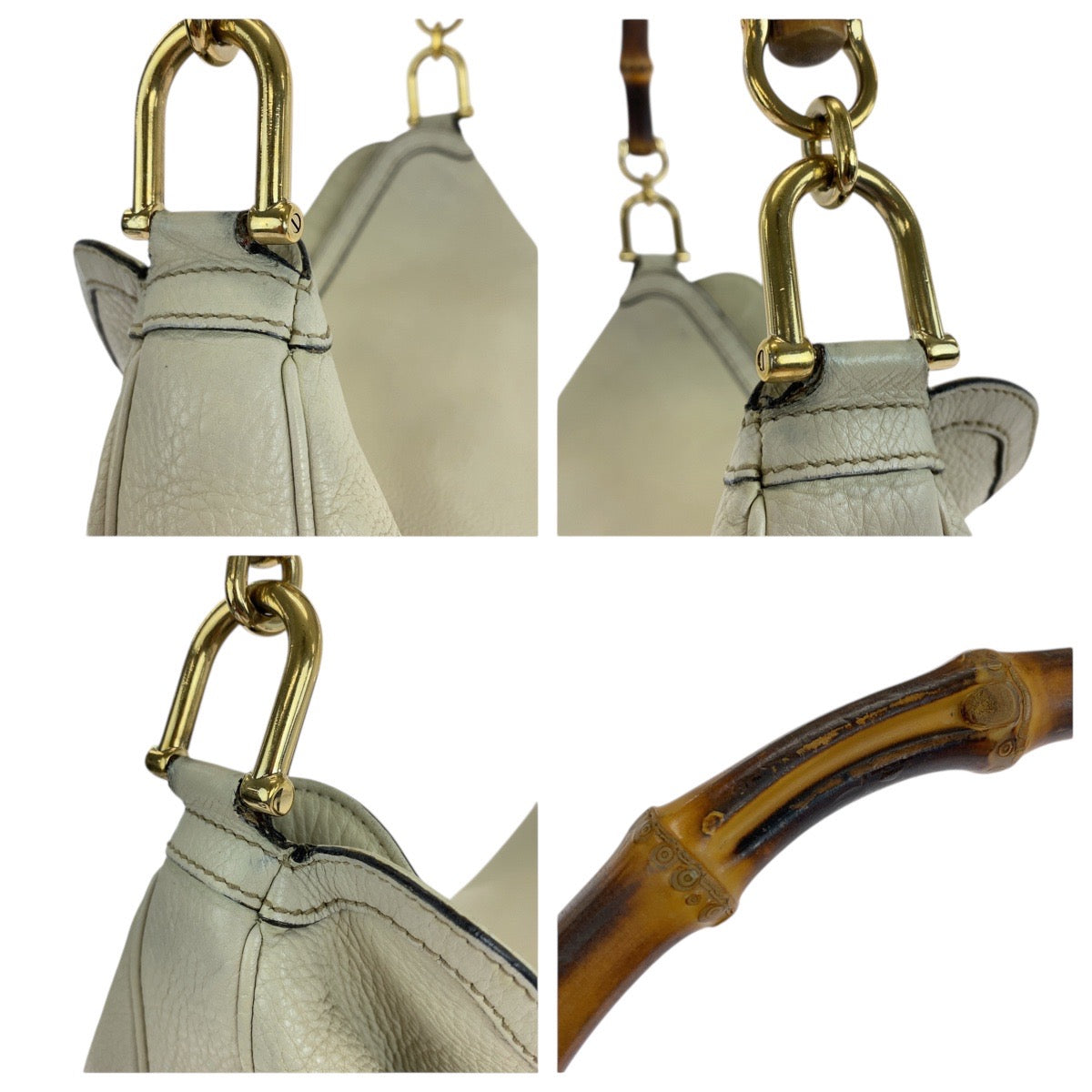 GUCCI Shoulder Bag 282315 leather Ivory Gold Metal Shoulder Bag Handbag 2WAY Bamboo Women Used Authentic