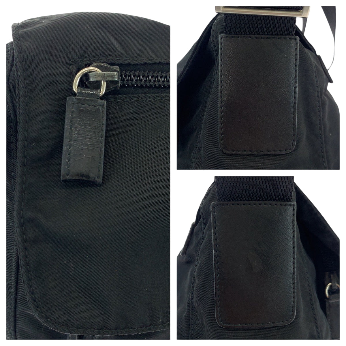 PRADA Shoulder Bag Nylon Black SilverMetal Shoulder Bag pochette Test Triangle With logo Women Used Authentic