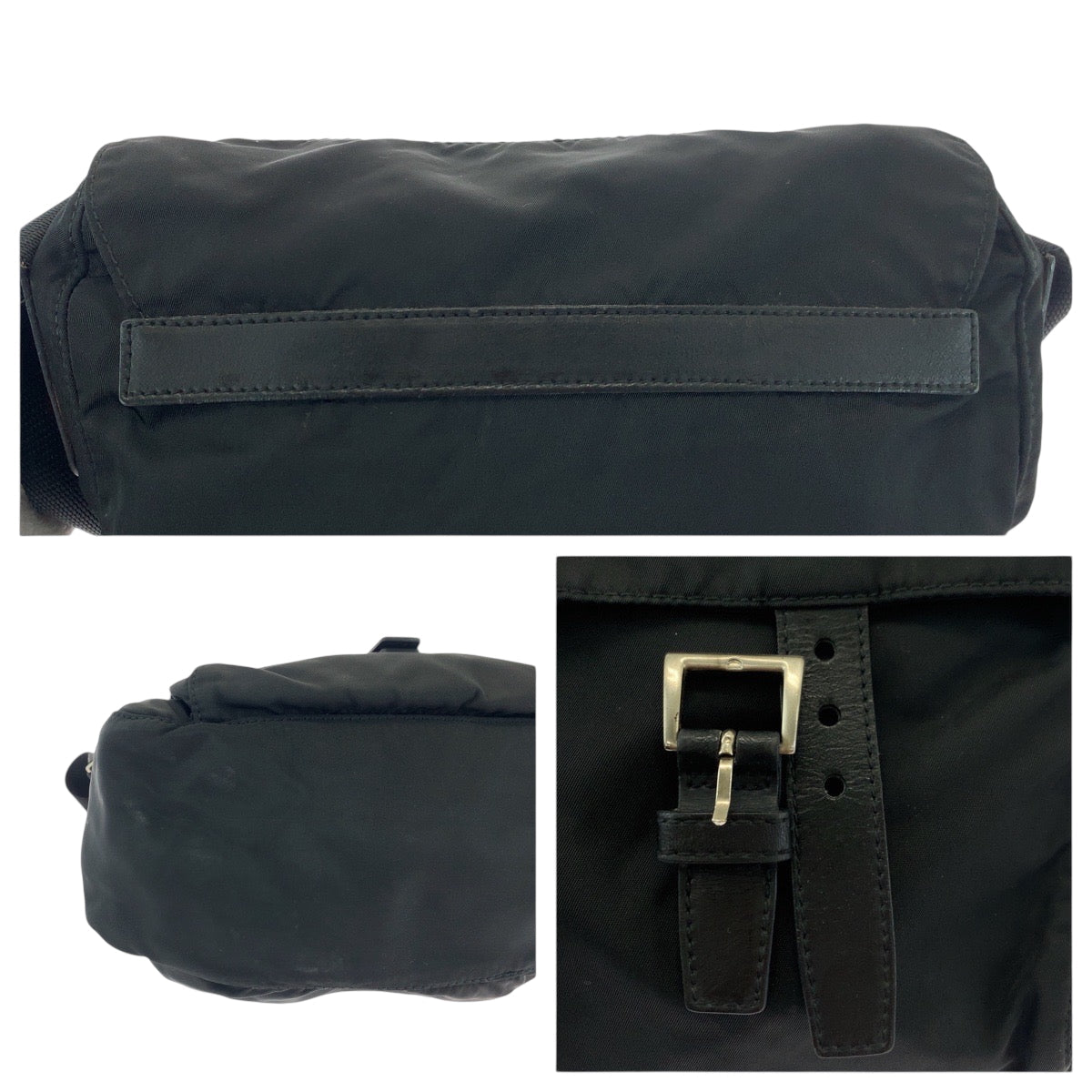 PRADA Shoulder Bag Nylon Black SilverMetal Shoulder Bag pochette Test Triangle With logo Women Used Authentic