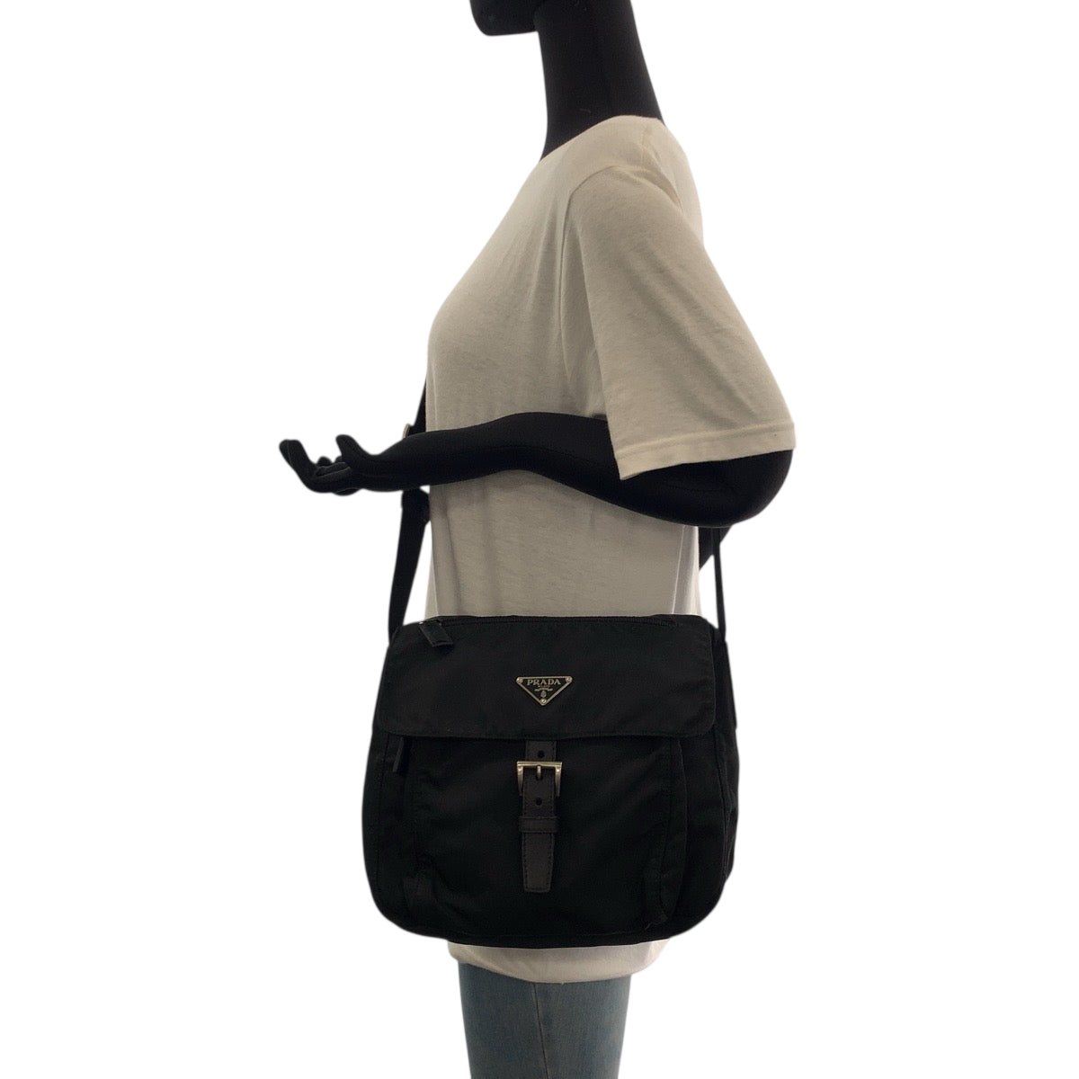 PRADA Shoulder Bag Nylon Black SilverMetal Shoulder Bag pochette Test Triangle With logo Women Used Authentic