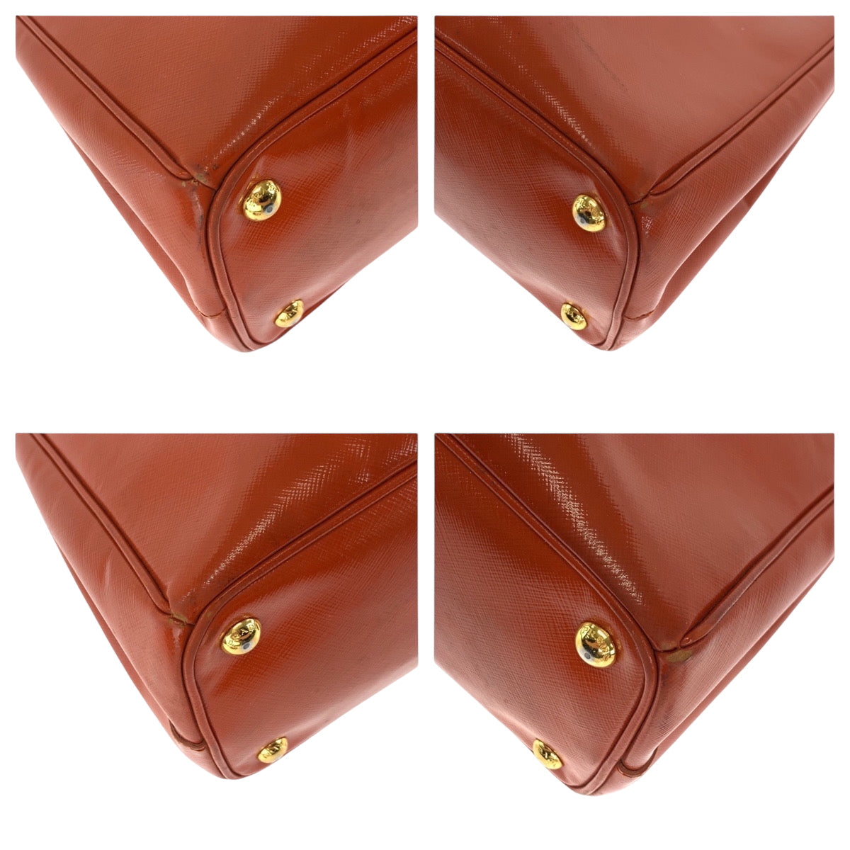 PRADA Shoulder Bag Patent leather Orange GoldMetal Shoulder Bag Handbag 2way Safiano Galleria Women Used Authentic