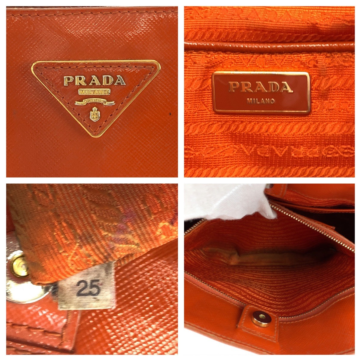 PRADA Shoulder Bag Patent leather Orange GoldMetal Shoulder Bag Handbag 2way Safiano Galleria Women Used Authentic