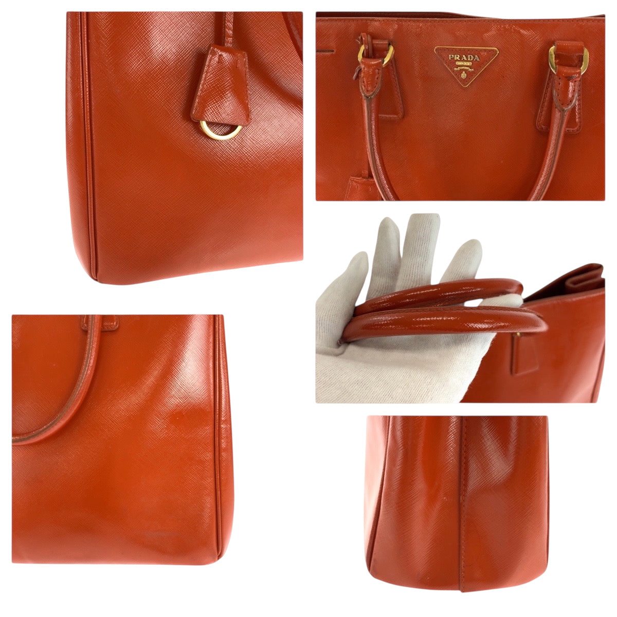PRADA Shoulder Bag Patent leather Orange GoldMetal Shoulder Bag Handbag 2way Safiano Galleria Women Used Authentic