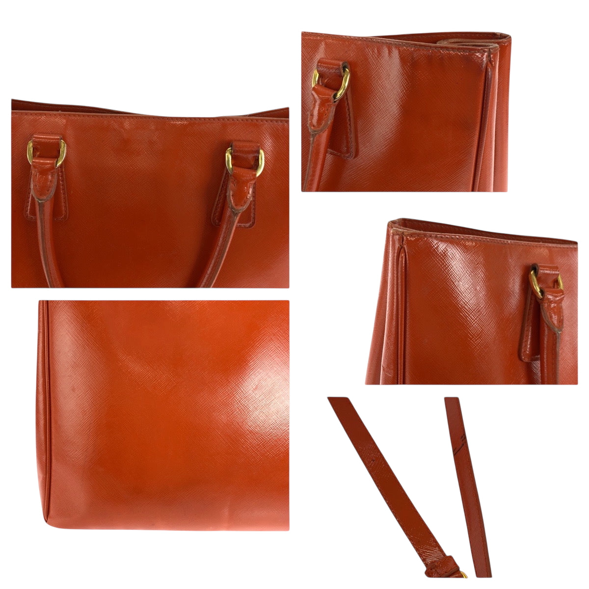 PRADA Shoulder Bag Patent leather Orange GoldMetal Shoulder Bag Handbag 2way Safiano Galleria Women Used Authentic