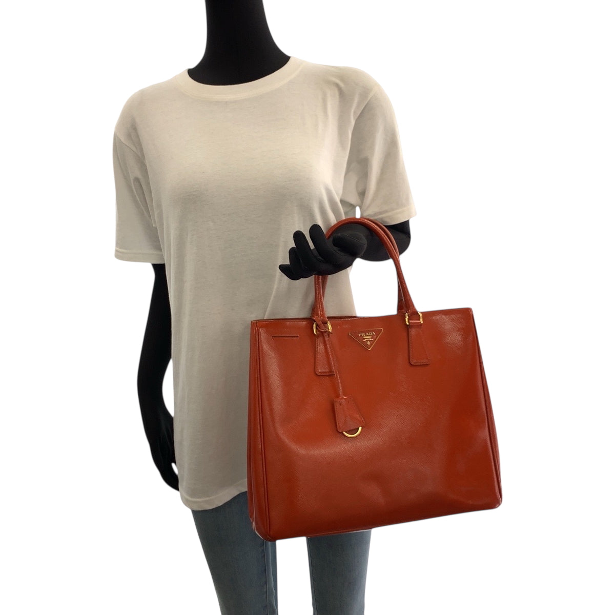 PRADA Shoulder Bag Patent leather Orange GoldMetal Shoulder Bag Handbag 2way Safiano Galleria Women Used Authentic