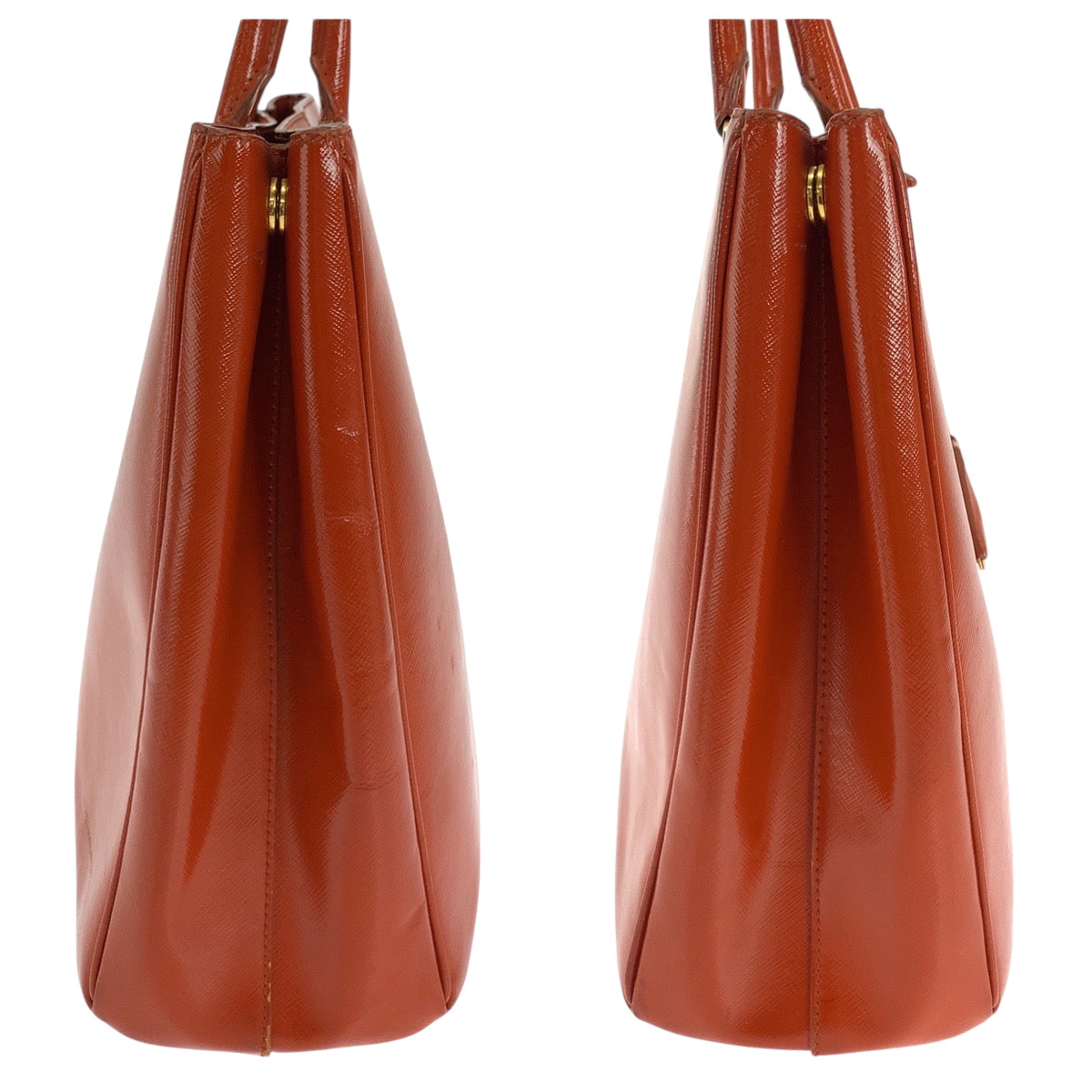 PRADA Shoulder Bag Patent leather Orange GoldMetal Shoulder Bag Handbag 2way Safiano Galleria Women Used Authentic