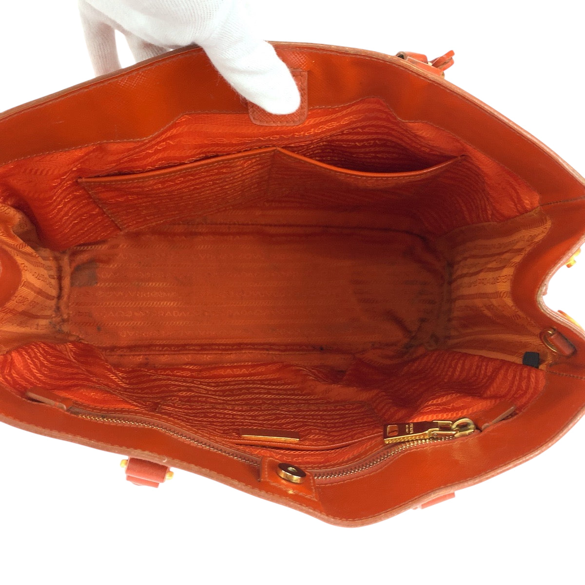 PRADA Shoulder Bag Patent leather Orange GoldMetal Shoulder Bag Handbag 2way Safiano Galleria Women Used Authentic