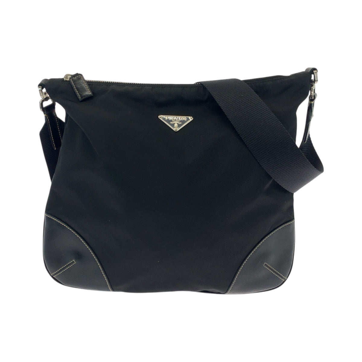 PRADA Shoulder Bag 7 Nylon Black SilverMetal Shoulder Bag pochette Test Triangle With logo Women Used Authentic