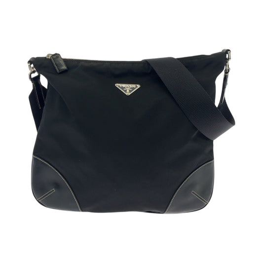 PRADA Shoulder Bag 7 Nylon Black SilverMetal Shoulder Bag pochette Test Triangle With logo Women Used Authentic