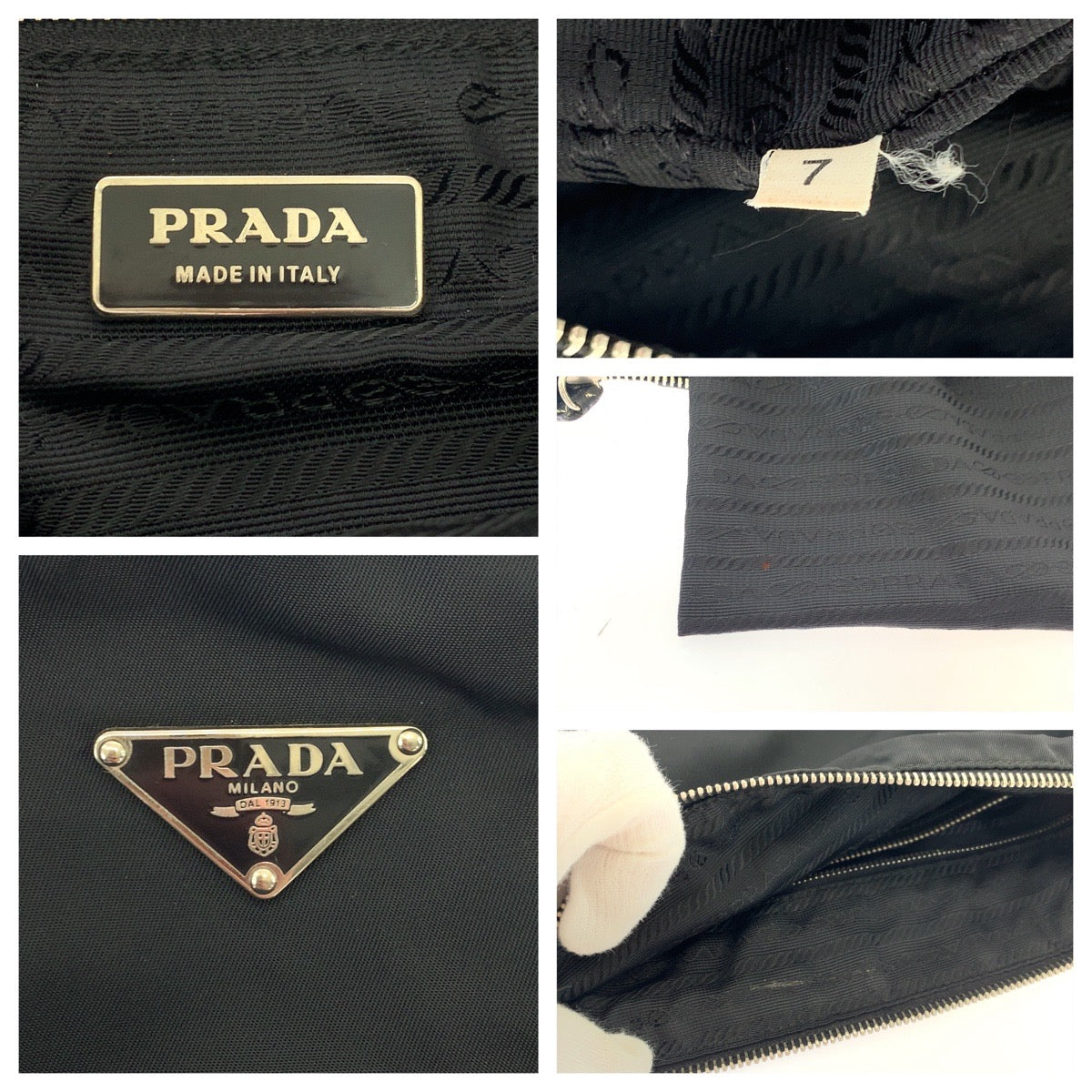 PRADA Shoulder Bag 7 Nylon Black SilverMetal Shoulder Bag pochette Test Triangle With logo Women Used Authentic