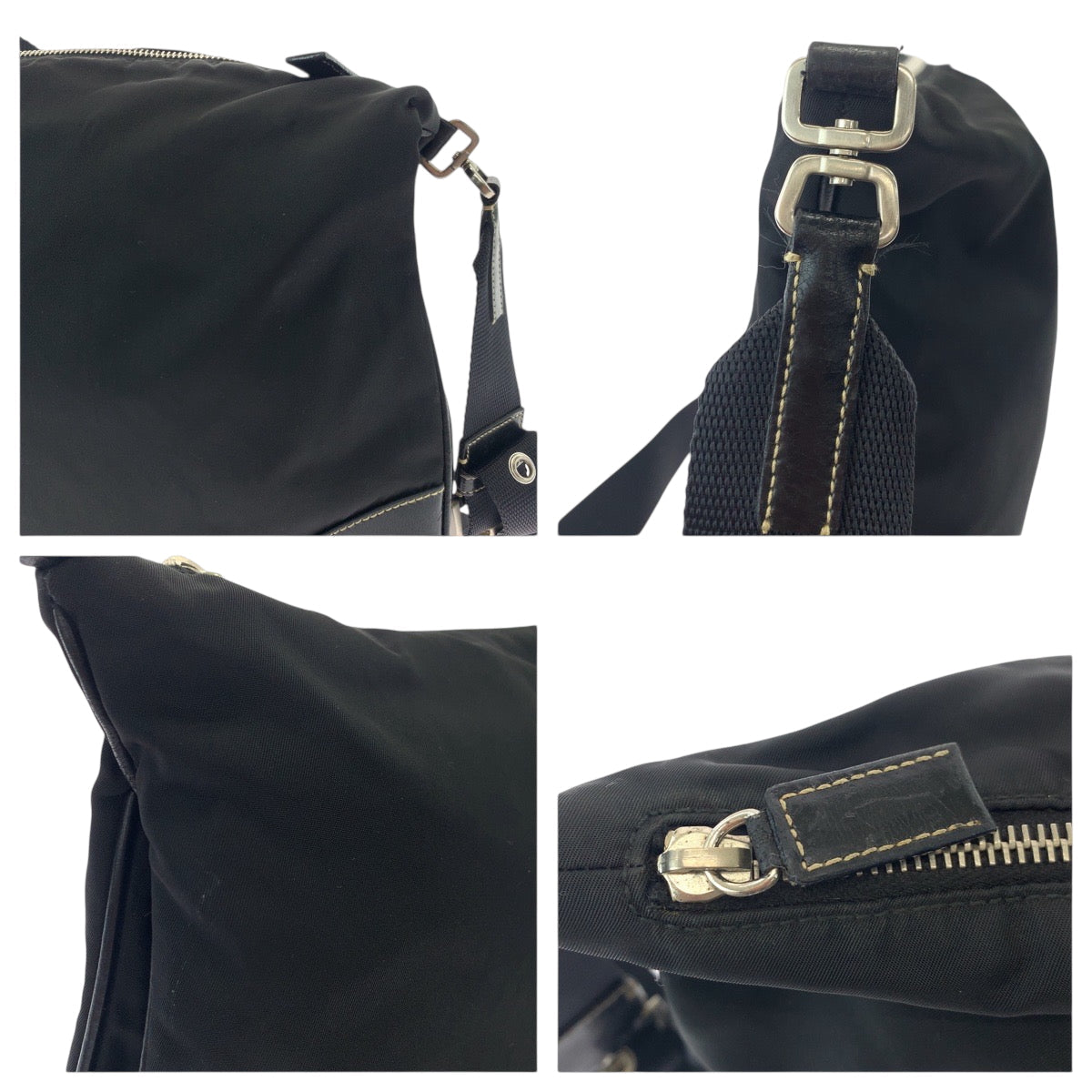 PRADA Shoulder Bag 7 Nylon Black SilverMetal Shoulder Bag pochette Test Triangle With logo Women Used Authentic