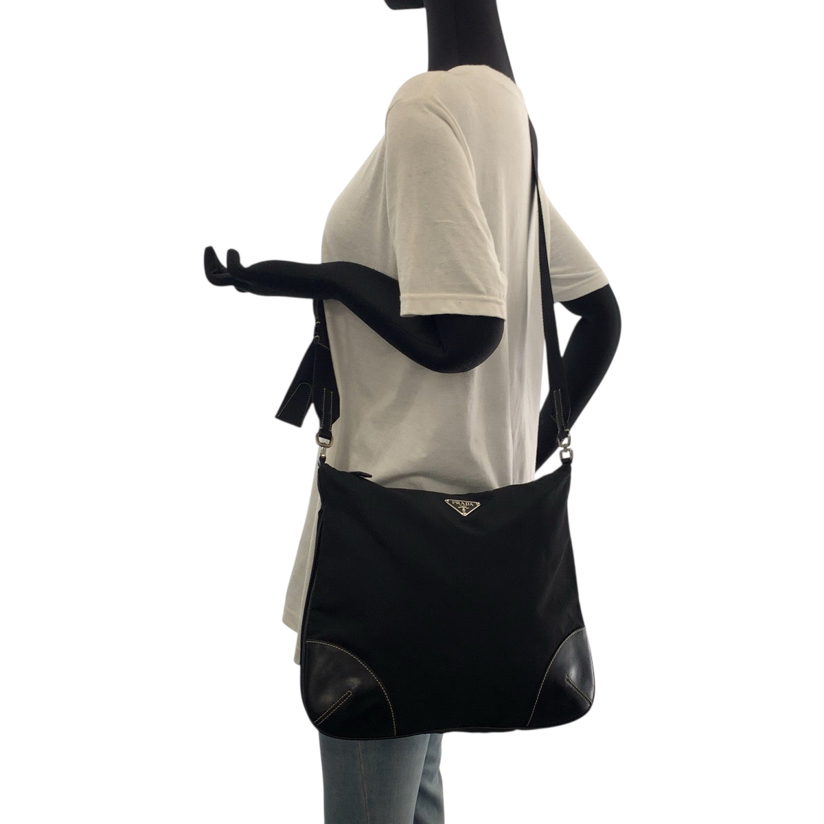 PRADA Shoulder Bag 7 Nylon Black SilverMetal Shoulder Bag pochette Test Triangle With logo Women Used Authentic