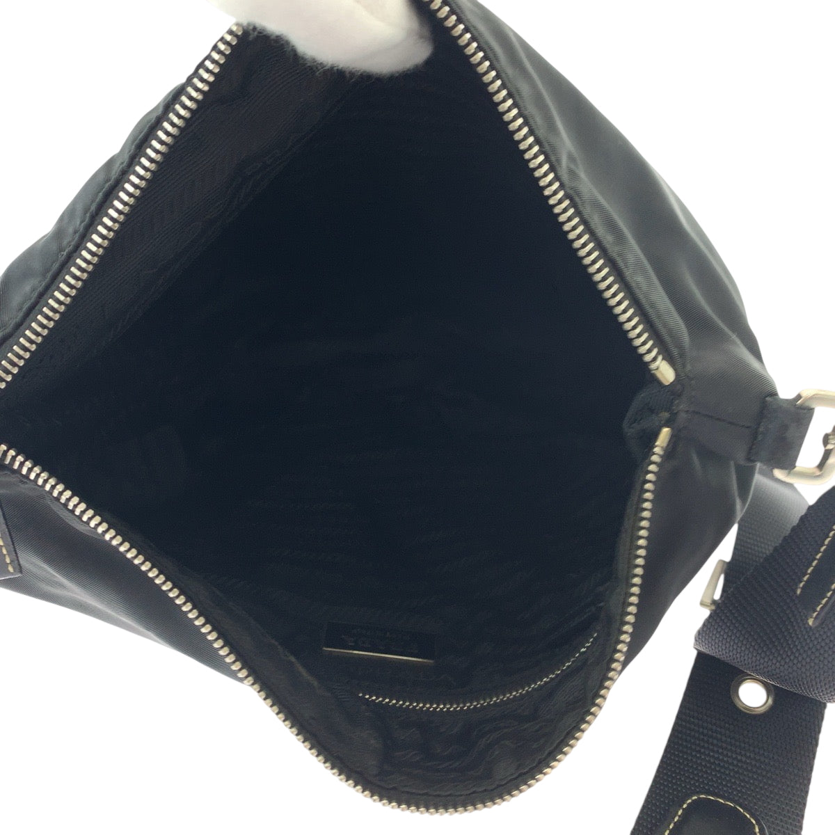 PRADA Shoulder Bag 7 Nylon Black SilverMetal Shoulder Bag pochette Test Triangle With logo Women Used Authentic