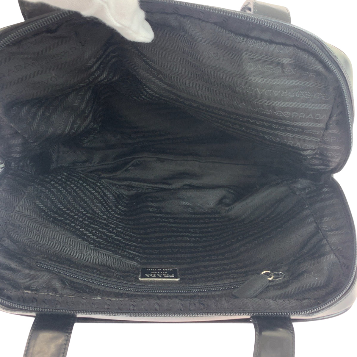PRADA Tote Bag Nylon Black SilverMetal Tote Bag Shoulder Bag Test Triangle With logo Women Used Authentic