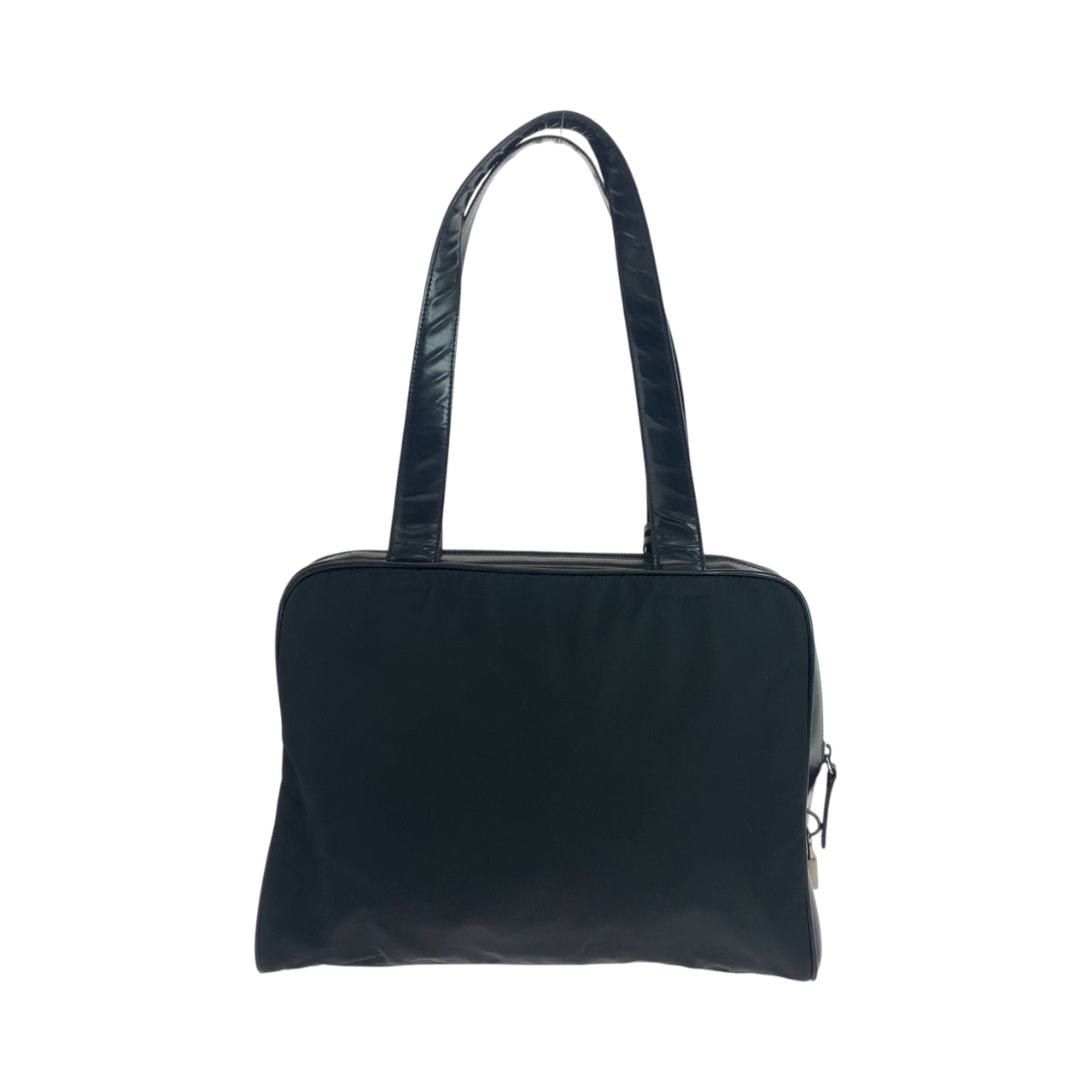 PRADA Tote Bag Nylon Black SilverMetal Tote Bag Shoulder Bag Test Triangle With logo Women Used Authentic