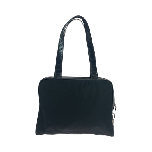 PRADA Tote Bag Nylon Black SilverMetal Tote Bag Shoulder Bag Test Triangle With logo Women Used Authentic