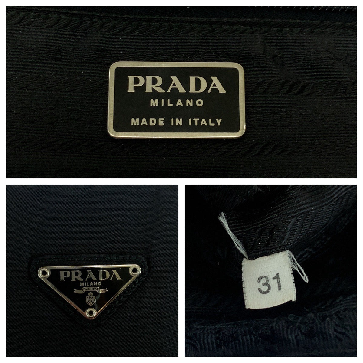PRADA Tote Bag Nylon Black SilverMetal Tote Bag Shoulder Bag Test Triangle With logo Women Used Authentic