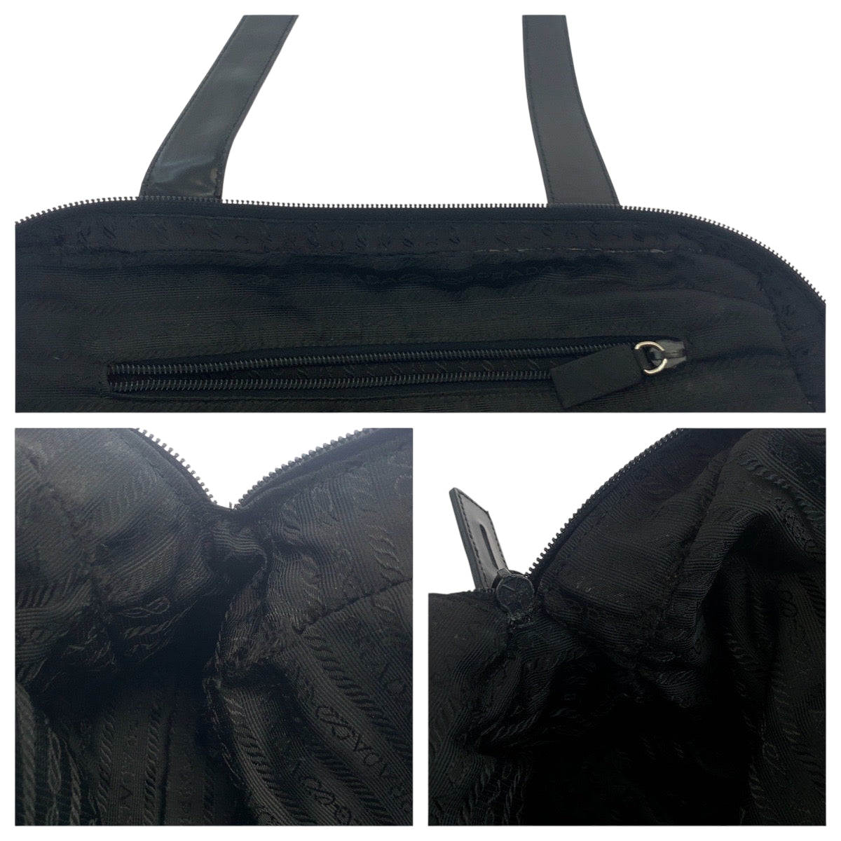 PRADA Tote Bag Nylon Black SilverMetal Tote Bag Shoulder Bag Test Triangle With logo Women Used Authentic