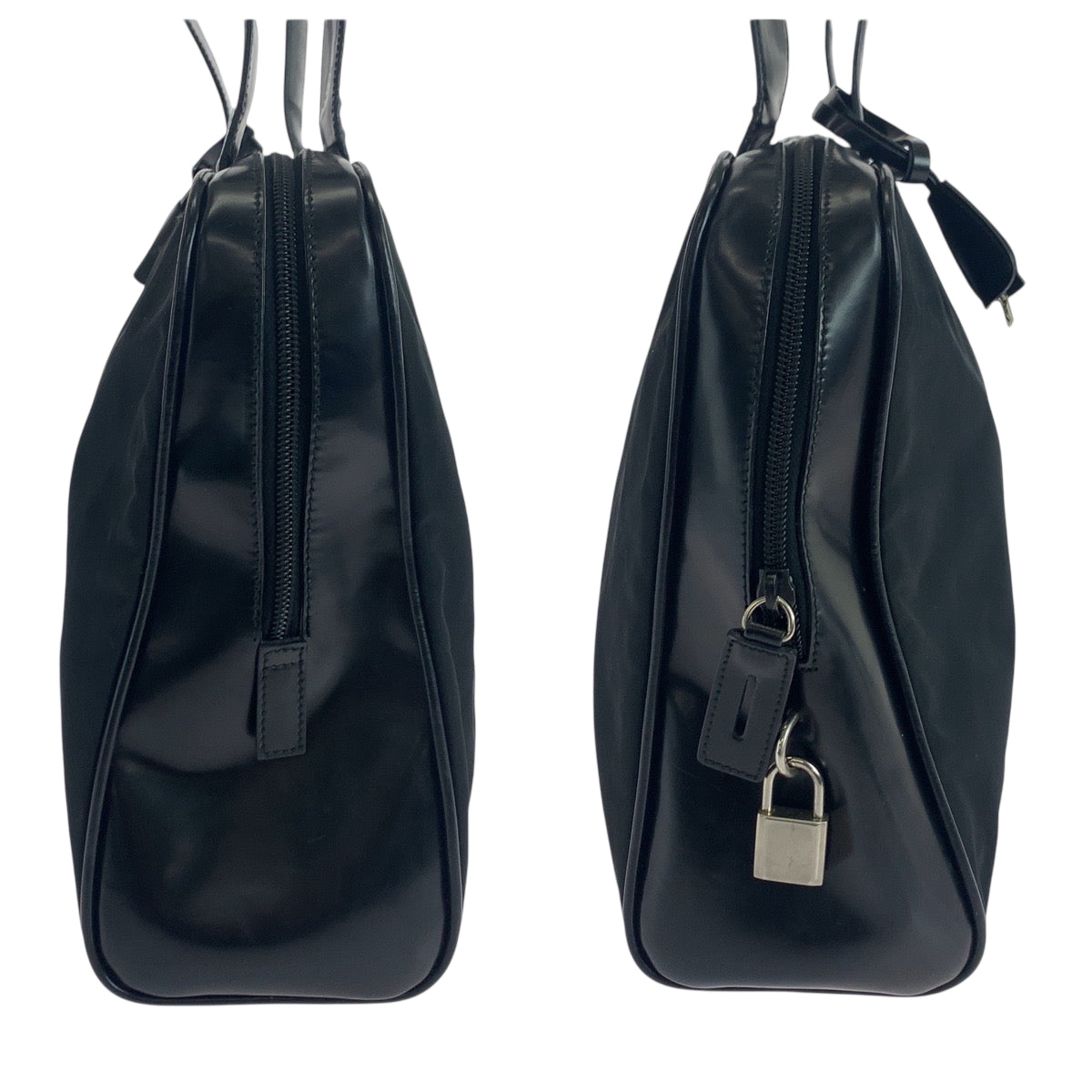 PRADA Tote Bag Nylon Black SilverMetal Tote Bag Shoulder Bag Test Triangle With logo Women Used Authentic