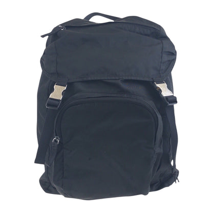 PRADA Backpack Nylon Black SilverMetal Backpack Unisex Test Triangle With logo Women Used Authentic