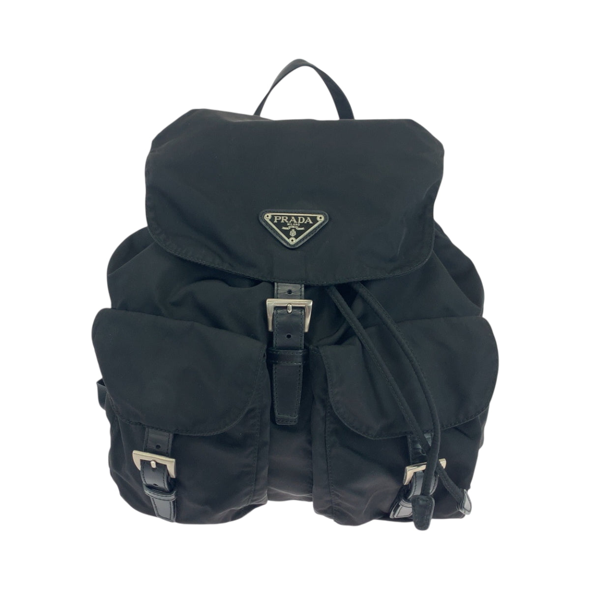 PRADA Backpack Nylon Black SilverMetal Backpack Backpack Test Triangle With logo Women Used Authentic
