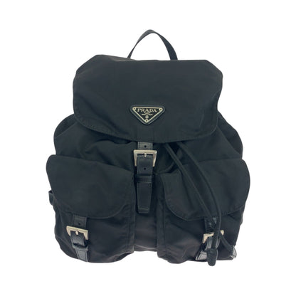 PRADA Backpack Nylon Black SilverMetal Backpack Backpack Test Triangle With logo Women Used Authentic