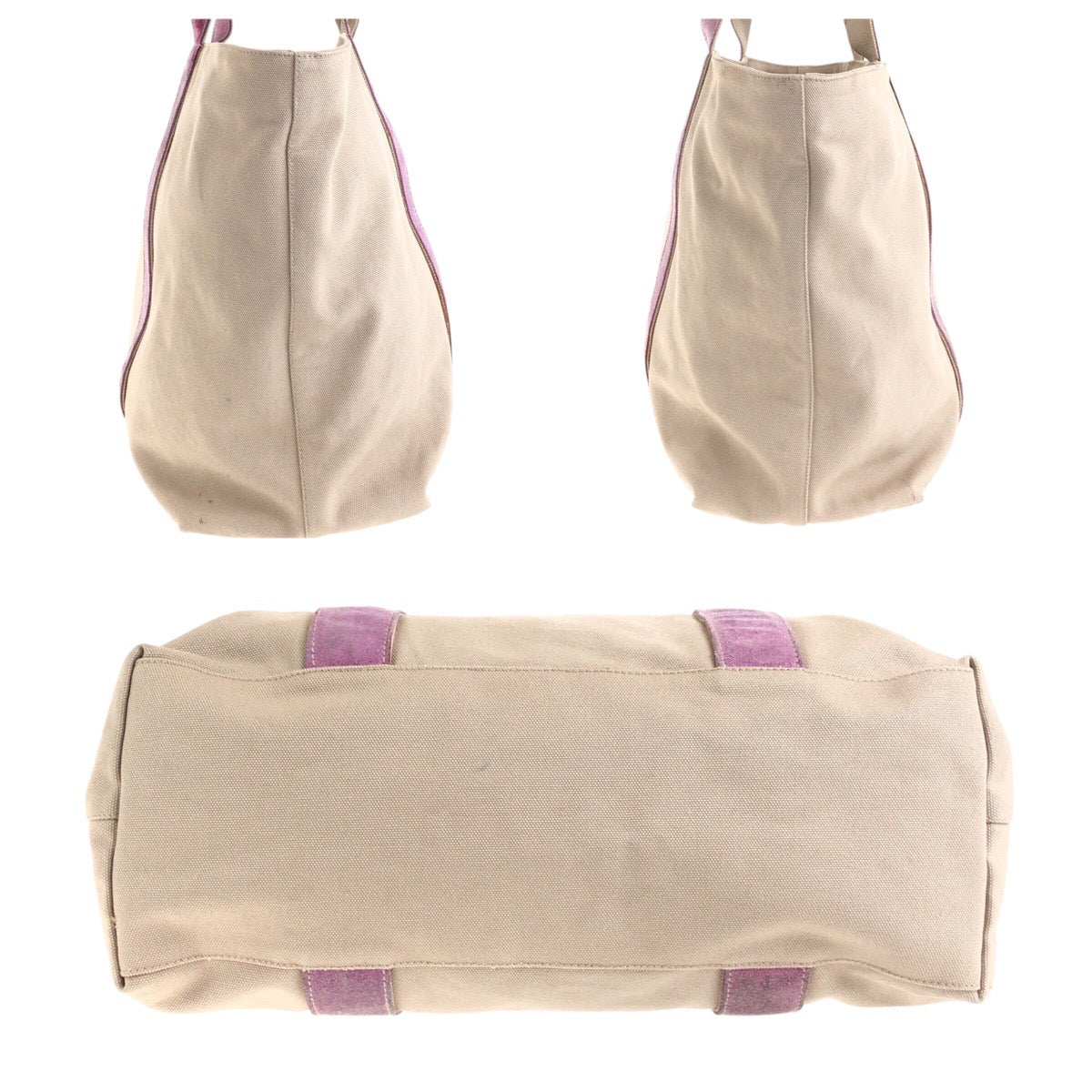 PRADA Tote Bag Canvas, Suede Beige pink Tote Bag Shoulder Bag Triangle With logo Women Used Authentic