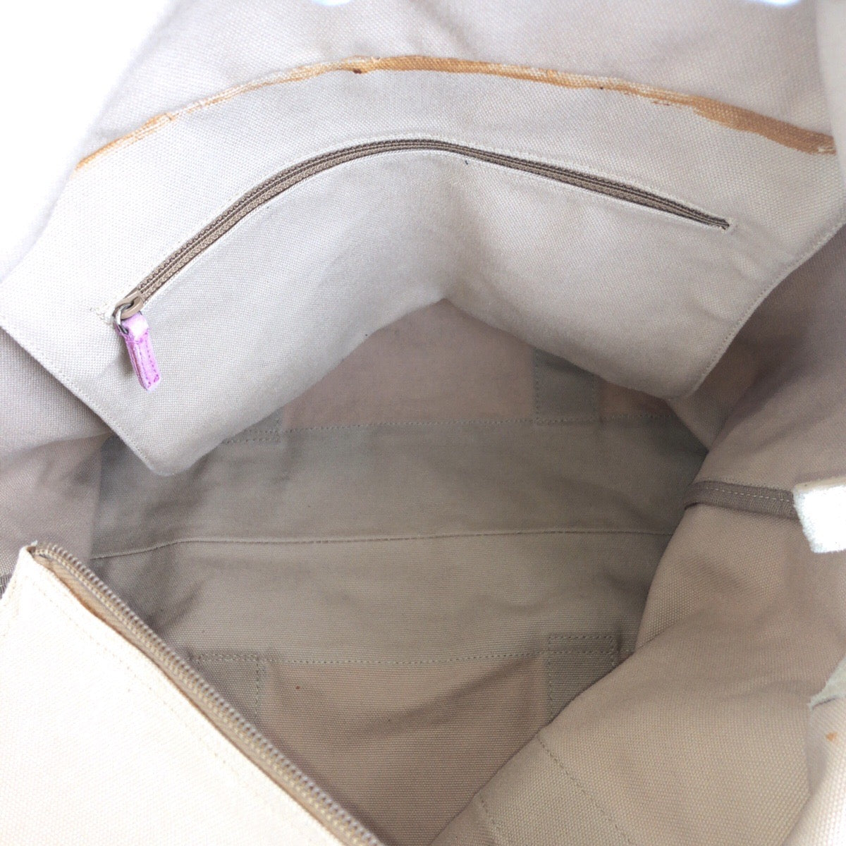 PRADA Tote Bag Canvas, Suede Beige pink Tote Bag Shoulder Bag Triangle With logo Women Used Authentic