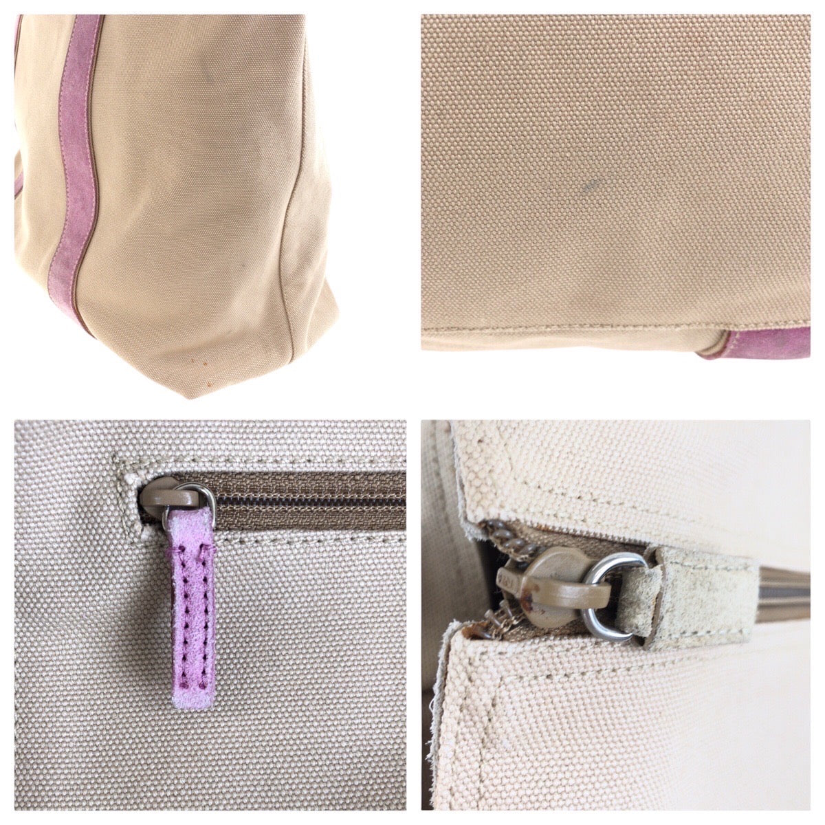 PRADA Tote Bag Canvas, Suede Beige pink Tote Bag Shoulder Bag Triangle With logo Women Used Authentic