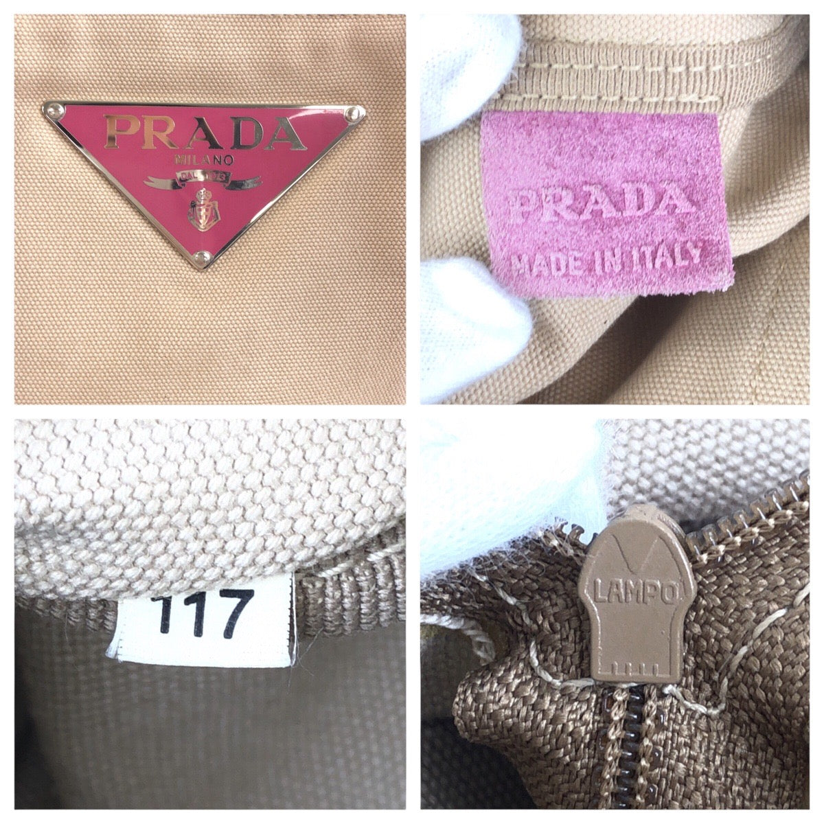 PRADA Tote Bag Canvas, Suede Beige pink Tote Bag Shoulder Bag Triangle With logo Women Used Authentic