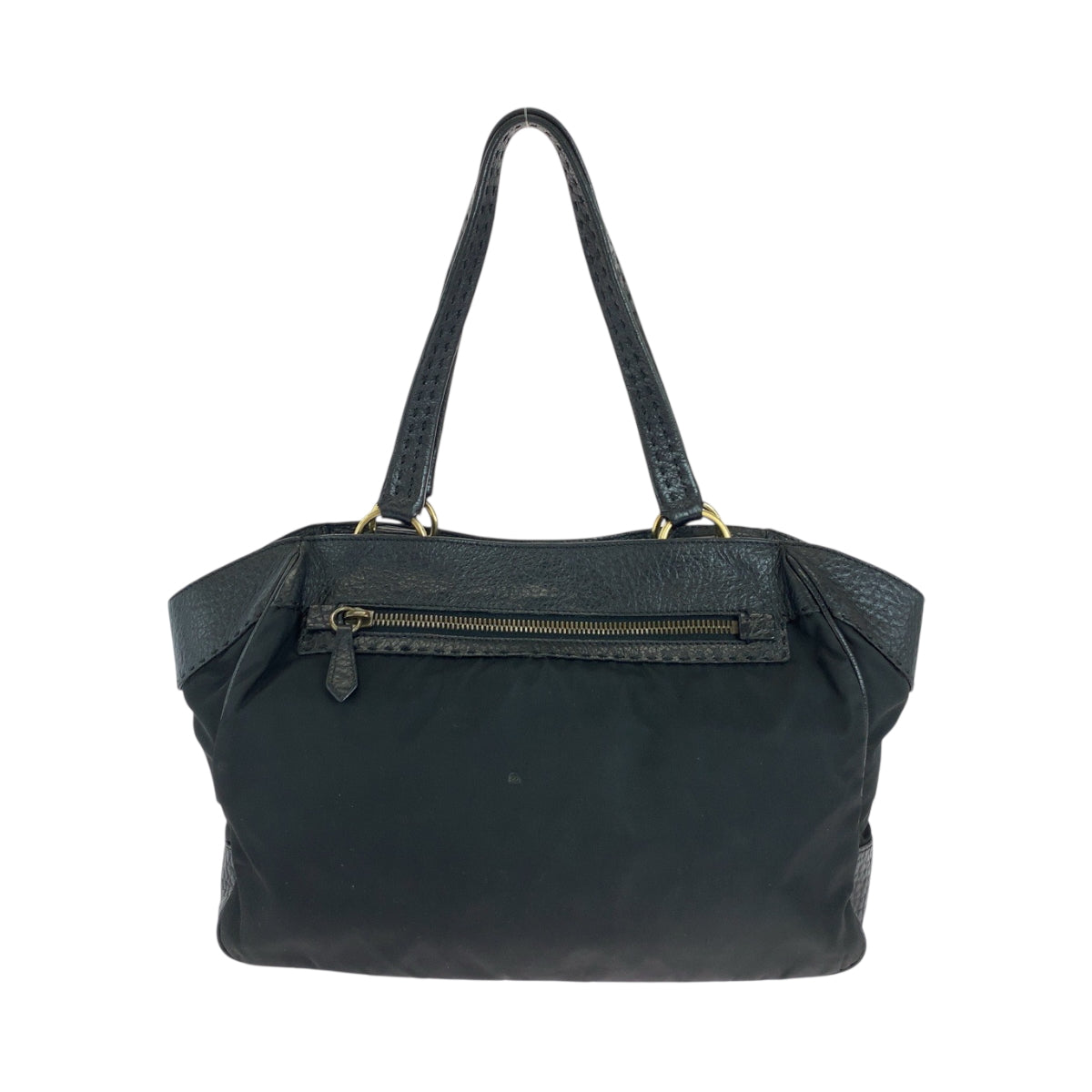 PRADA Handbag Leather, Nylon Black Gold Metal Handbag Shoulder Bag Vitello Dino Tessuto Triangle With logo Women Used Authentic