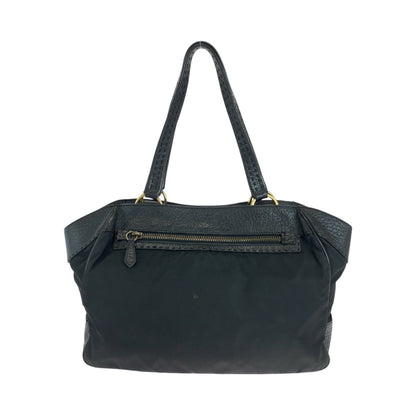 PRADA Handbag Leather, Nylon Black Gold Metal Handbag Shoulder Bag Vitello Dino Tessuto Triangle With logo Women Used Authentic