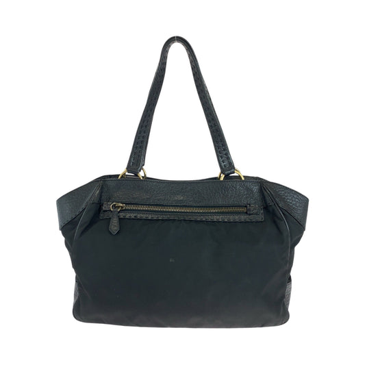 PRADA Handbag Leather, Nylon Black Gold Metal Handbag Shoulder Bag Vitello Dino Tessuto Triangle With logo Women Used Authentic