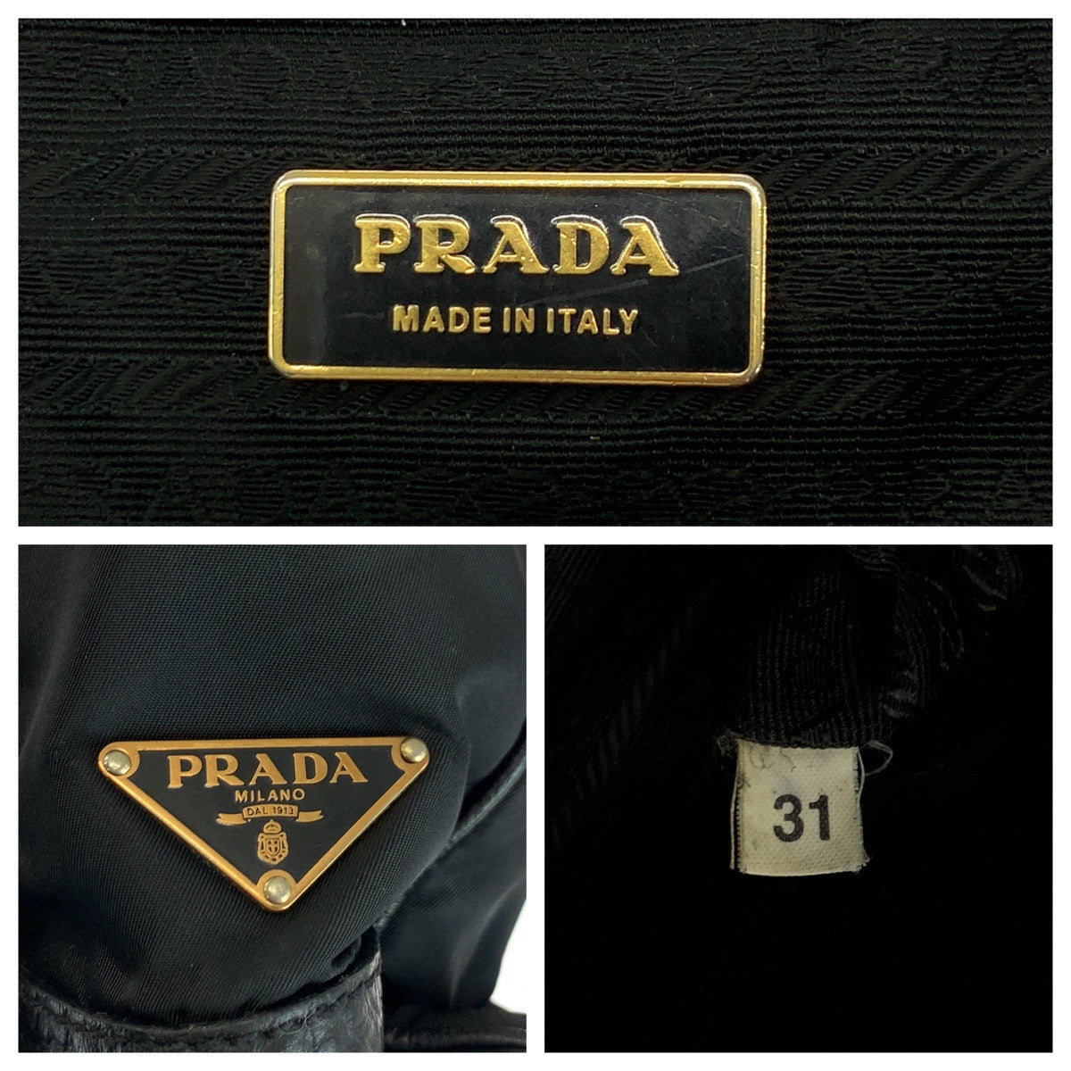 PRADA Handbag Leather, Nylon Black Gold Metal Handbag Shoulder Bag Vitello Dino Tessuto Triangle With logo Women Used Authentic