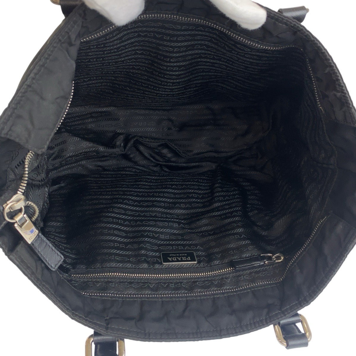 PRADA Tote Bag Nylon, Leather Black SilverMetal Tote Bag Shoulder Bag Test Triangle With logo Women Used Authentic