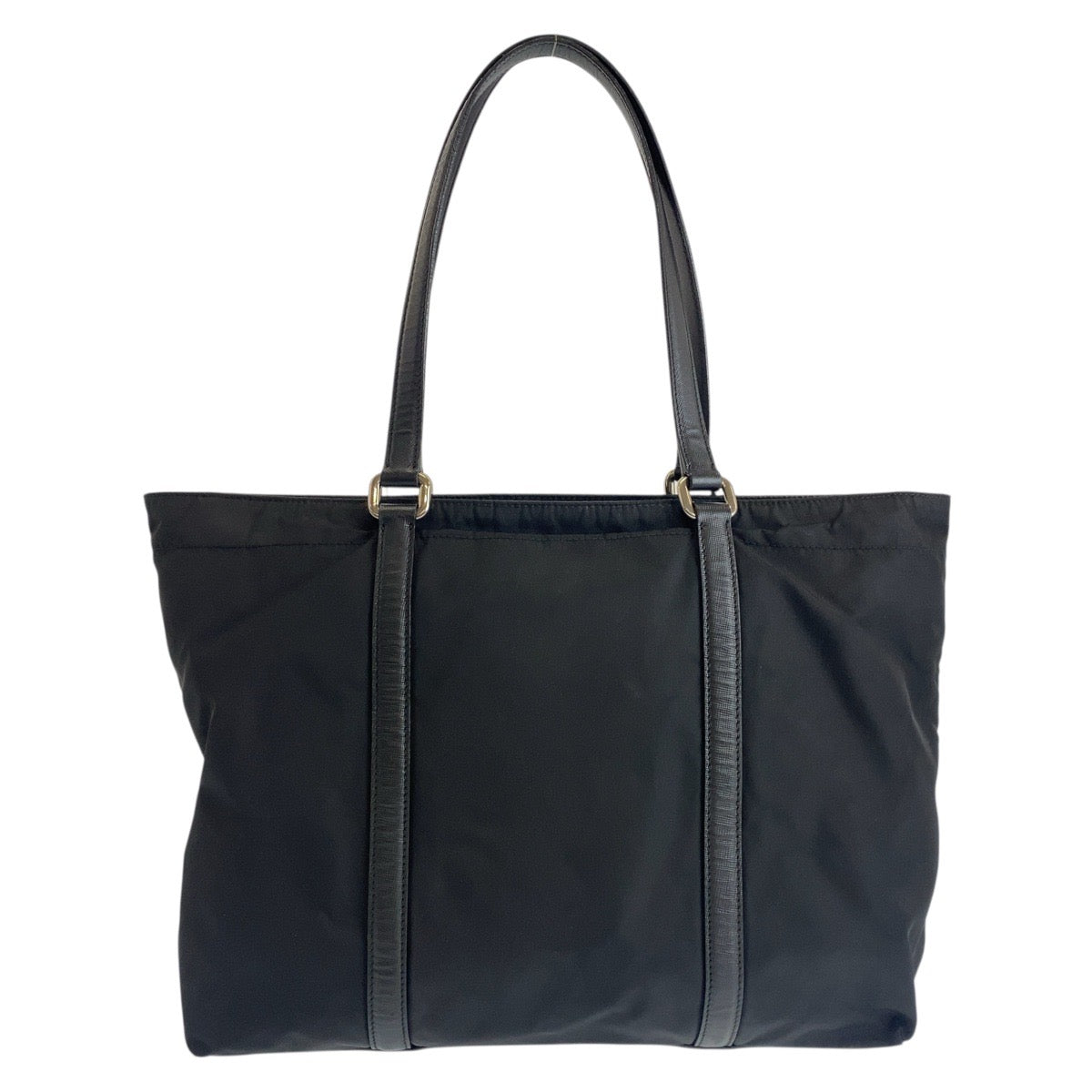 PRADA Tote Bag Nylon, Leather Black SilverMetal Tote Bag Shoulder Bag Test Triangle With logo Women Used Authentic