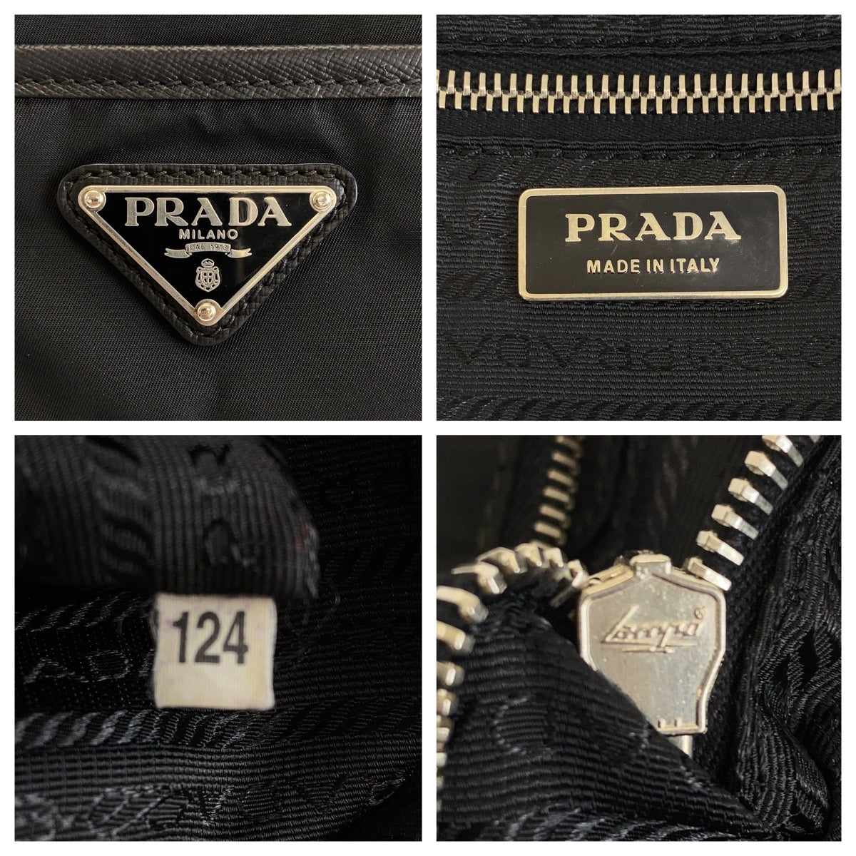 PRADA Tote Bag Nylon, Leather Black SilverMetal Tote Bag Shoulder Bag Test Triangle With logo Women Used Authentic