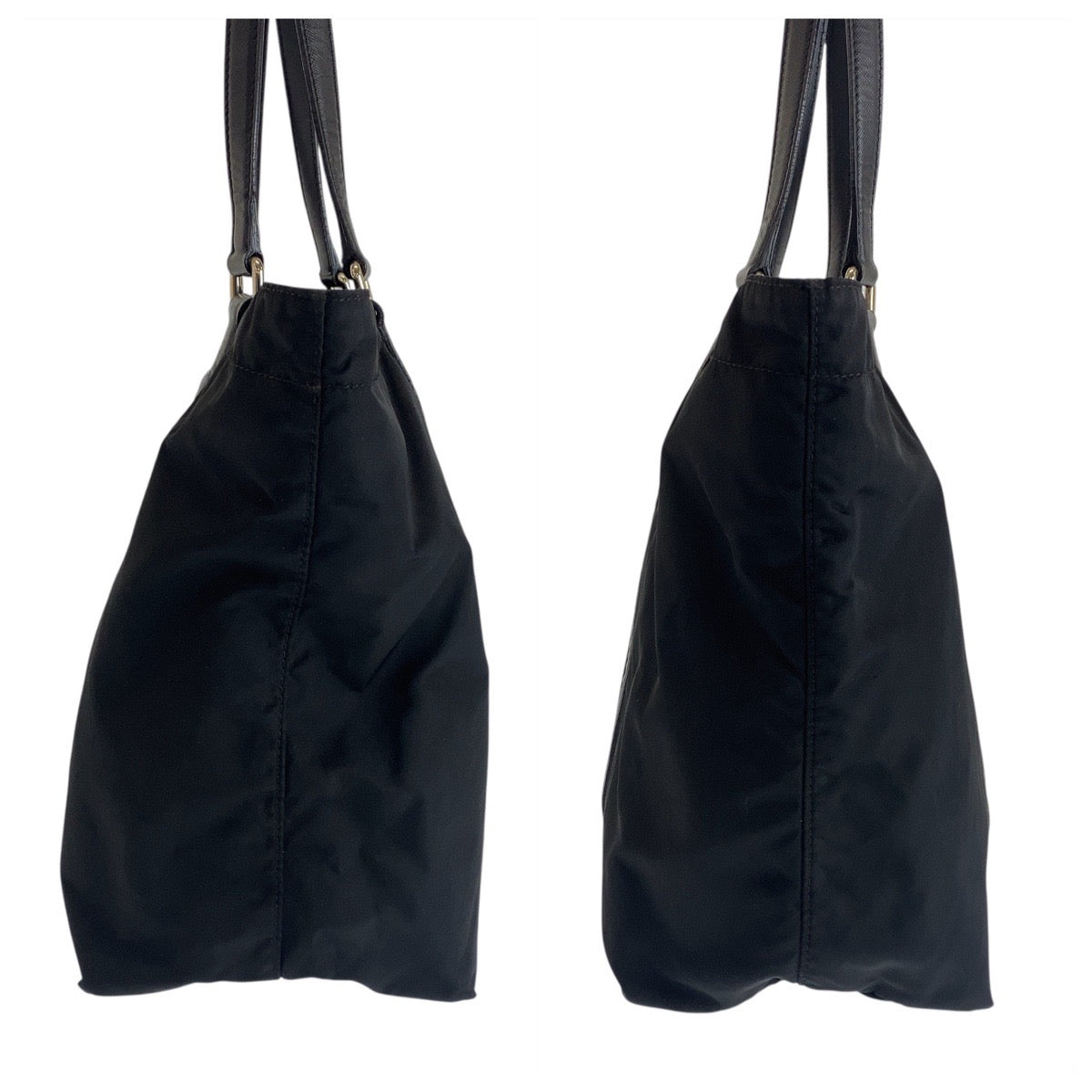PRADA Tote Bag Nylon, Leather Black SilverMetal Tote Bag Shoulder Bag Test Triangle With logo Women Used Authentic