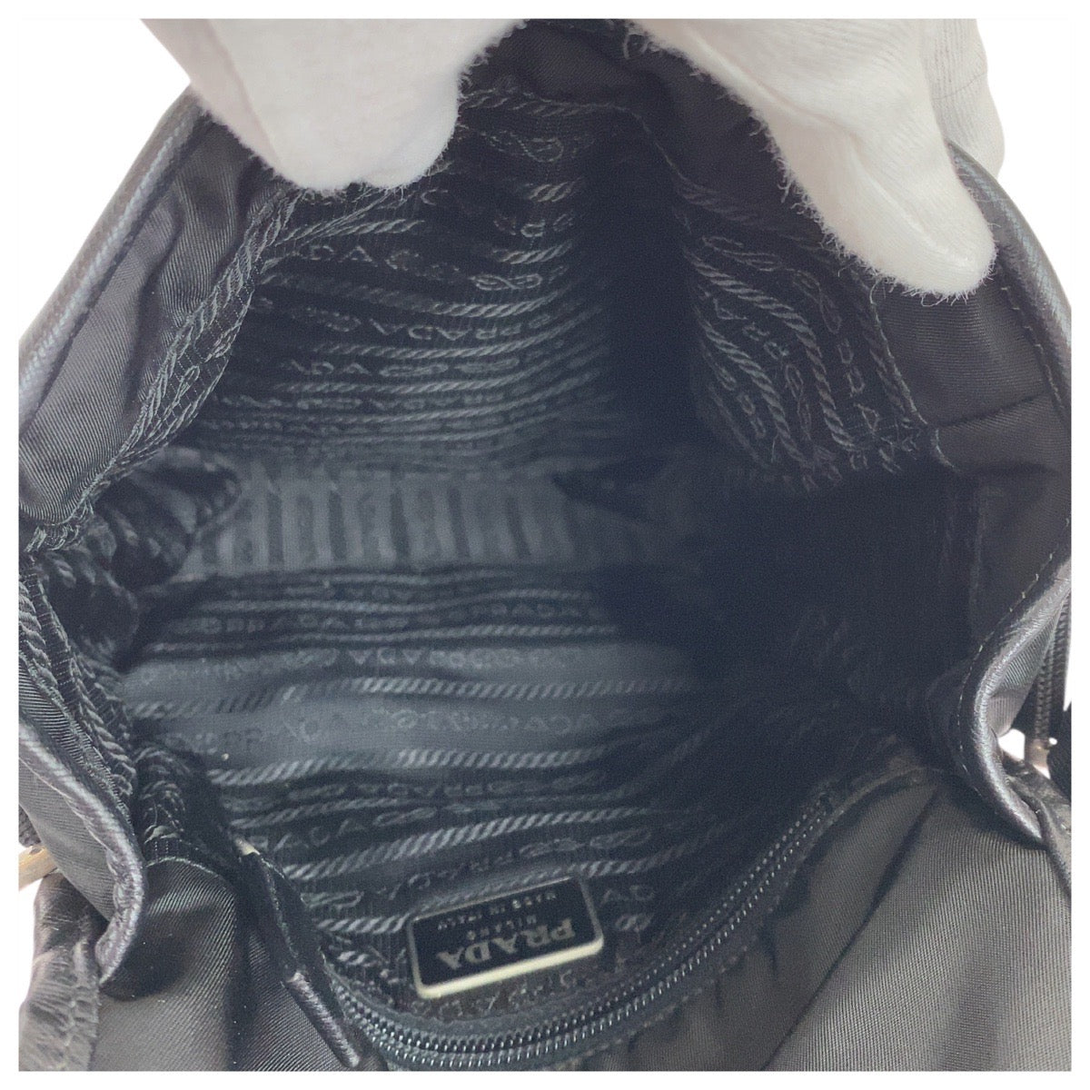 PRADA Shoulder Bag Nylon, Leather Black Silver Metal Shoulder Bag pochette Test Triangle With logo Women Used Authentic