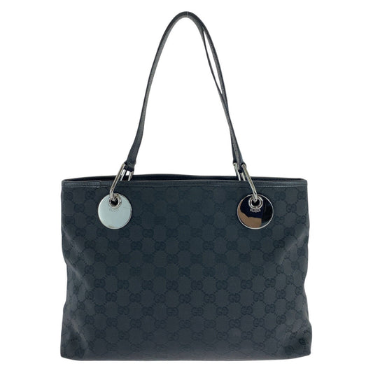 GUCCI Tote Bag 120837 GG canvas, leather Black SilverMetal Tote Bag Shoulder Bag Women Used Authentic