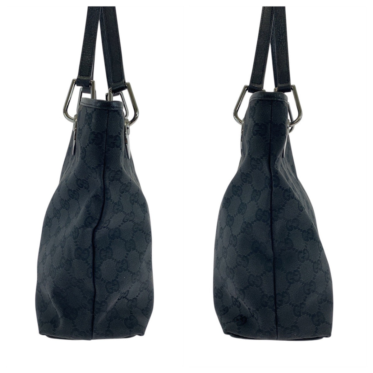 GUCCI Tote Bag 120837 GG canvas, leather Black SilverMetal Tote Bag Shoulder Bag Women Used Authentic