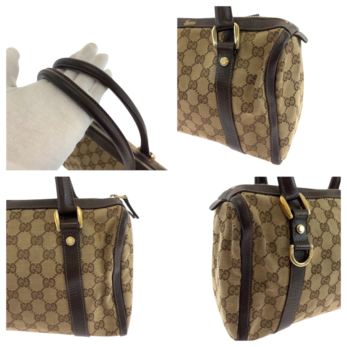 GUCCI Handbag 130942 GG canvas Beige Brown Gold Metal Handbag Shoulder Bag Women Used Authentic