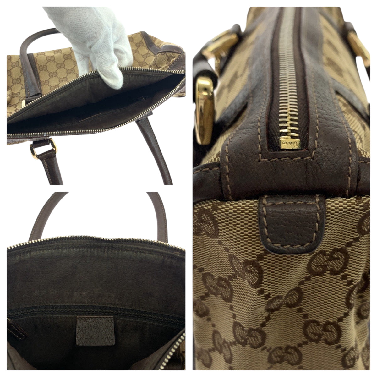GUCCI Handbag 130942 GG canvas Beige Brown Gold Metal Handbag Shoulder Bag Women Used Authentic